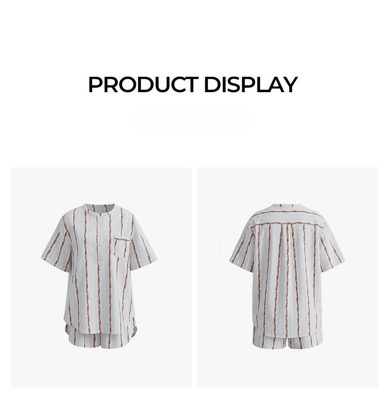 Pure Cotton Rose Stripe Short Sleeve Pajama Set | Sweet Summer Loungewear