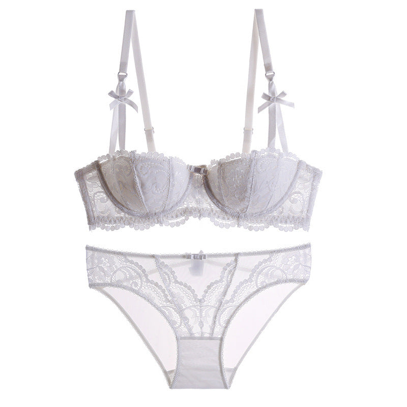 Jacquard Lace Half-Cup Push-Up Bra Set – Lifting & Anti-Sag | 3 Colors