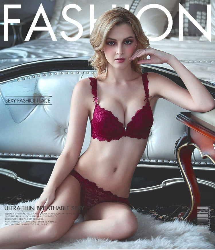 Push-Up Lace Bra Set – Side Support, Anti-Sag & Minimizing | 5 Colors