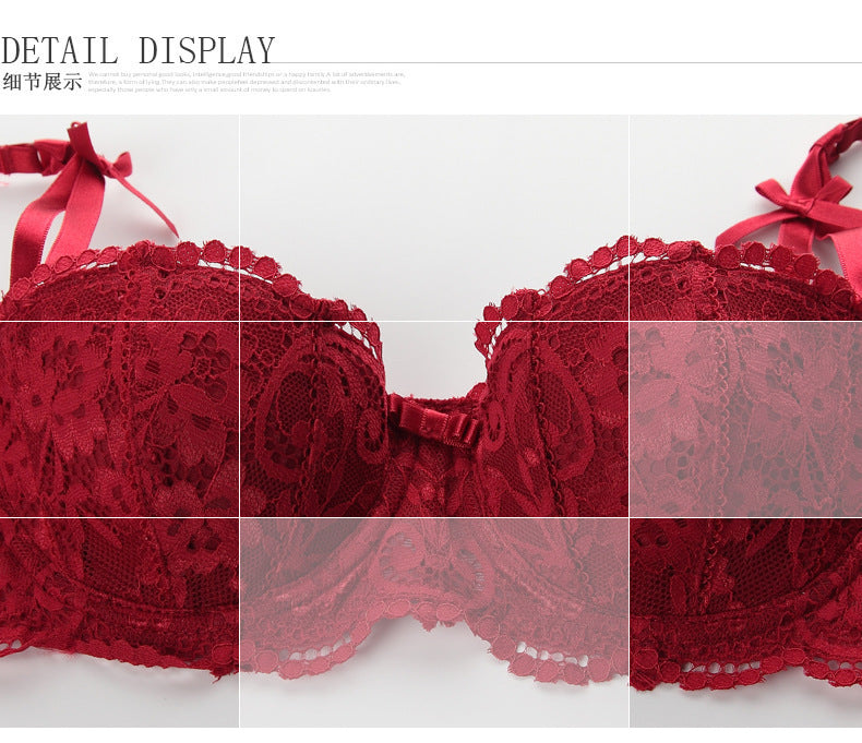 Jacquard Lace Half-Cup Push-Up Bra Set – Lifting & Anti-Sag | 3 Colors