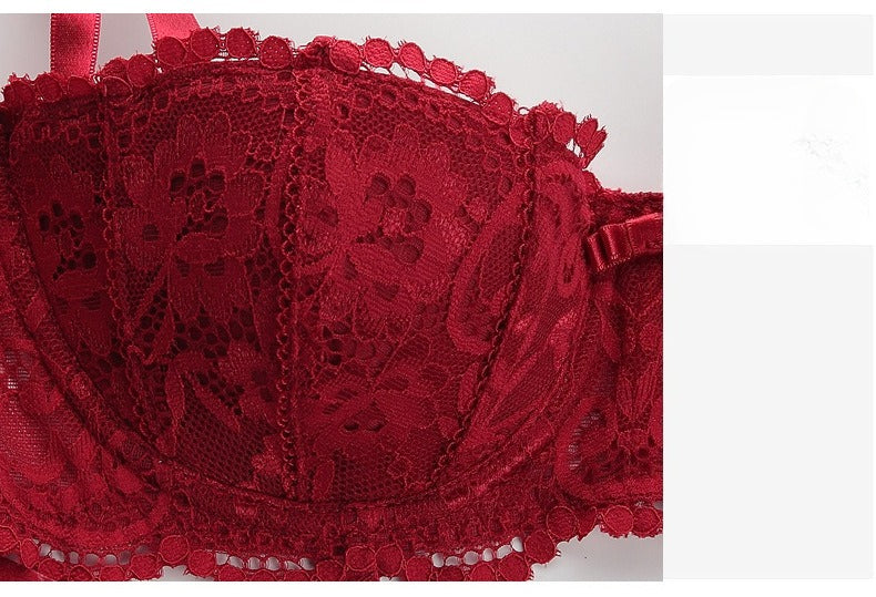 Jacquard Lace Half-Cup Push-Up Bra Set – Lifting & Anti-Sag | 3 Colors