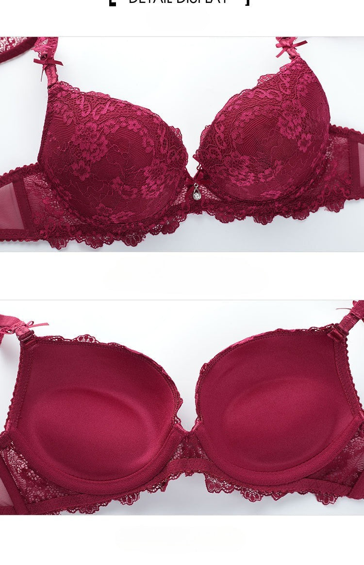 Push-Up Lace Bra Set – Side Support, Anti-Sag & Minimizing | 5 Colors