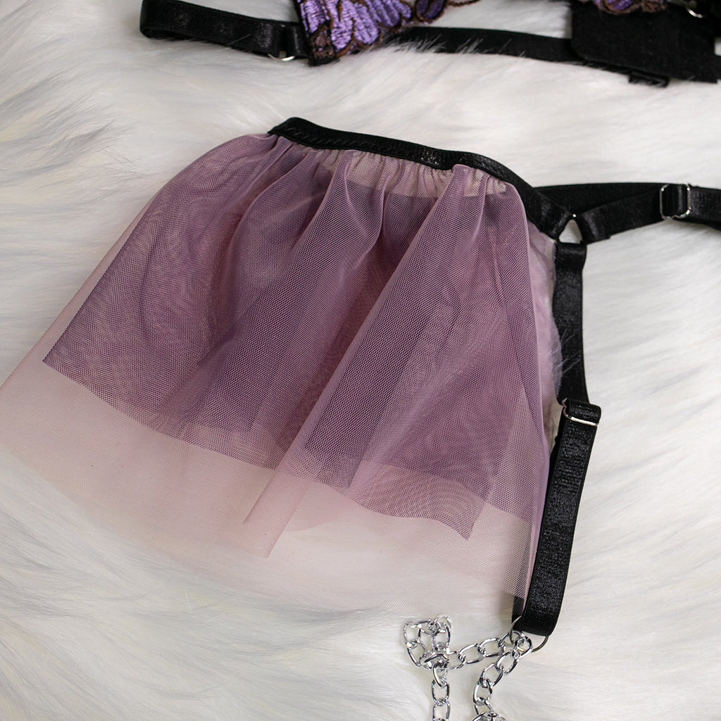 Floral Embroidered Chain Four-Piece Lingerie Set