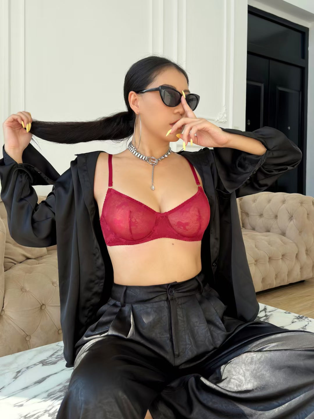 Jacquard Lace Ultra-Thin Sheer Lift Anti-Sag Bra Set