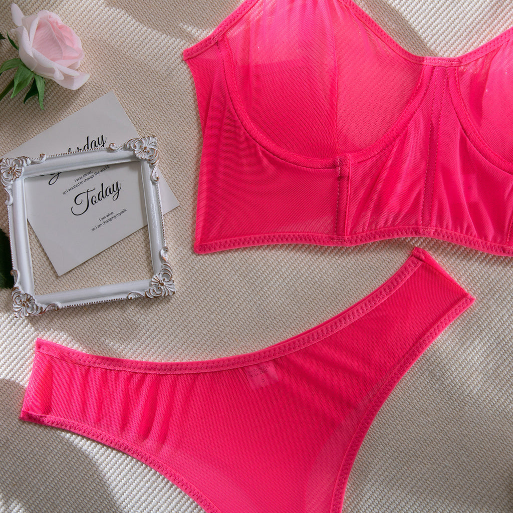 Fishbone Colorblock Sheer Mesh Lift Bra Set