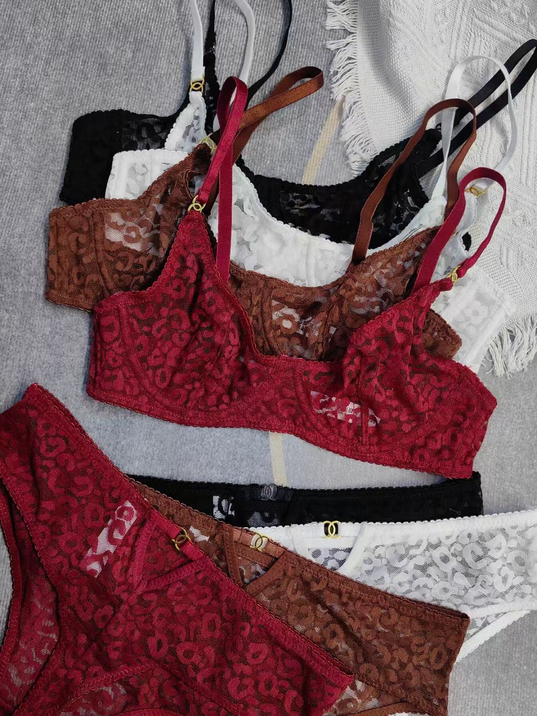 French Jacquard Lace Bra Set – Sheer, Anti-Sag, Full Coverage