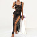 Black Lace Sheer Hollow-Out High-Slit Maxi Sleep Dress