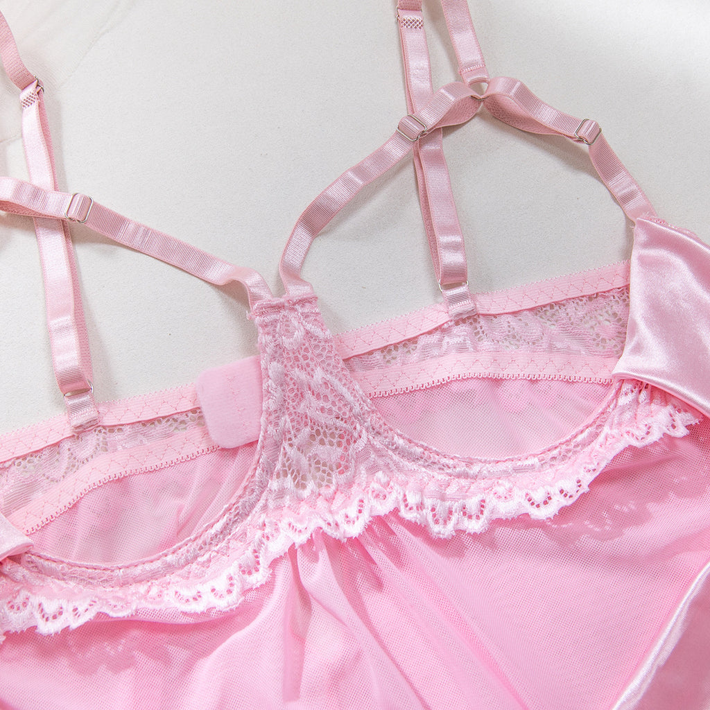 Satin Bow Sheer Lace Sleep Dress