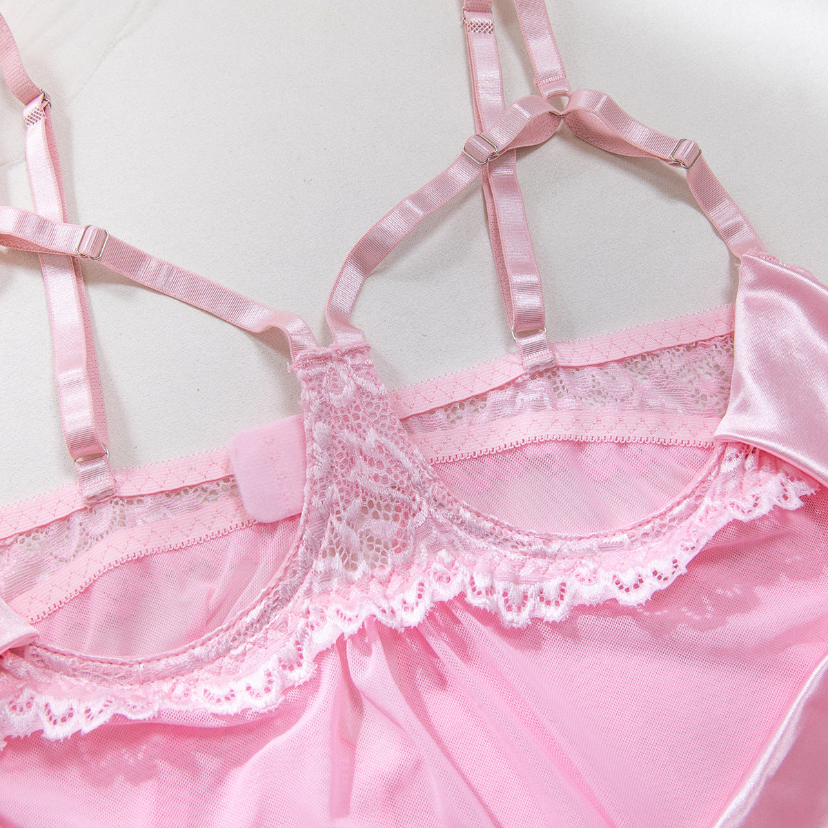 Satin Bow Sheer Lace Sleep Dress