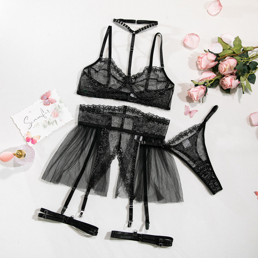 Lace Mesh Halterneck Lingerie Set