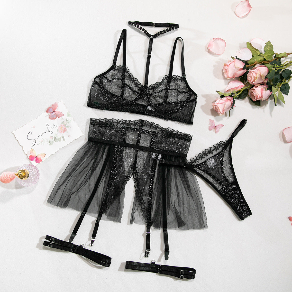 Lace Mesh Halterneck Lingerie Set