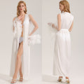 White Satin Mesh Long Robe | Sheer Kimono Nightgown