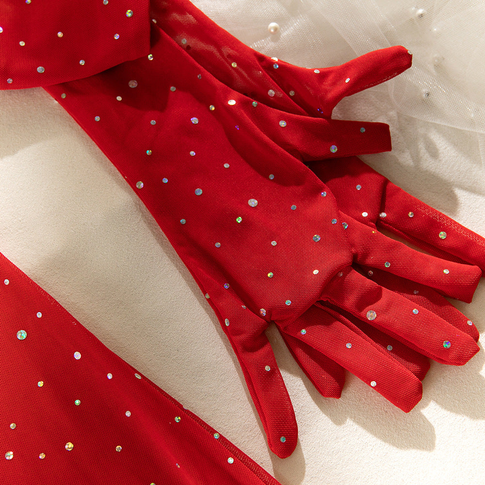 Sequin Underwire Gathering Glove Tie Three-Piece Set