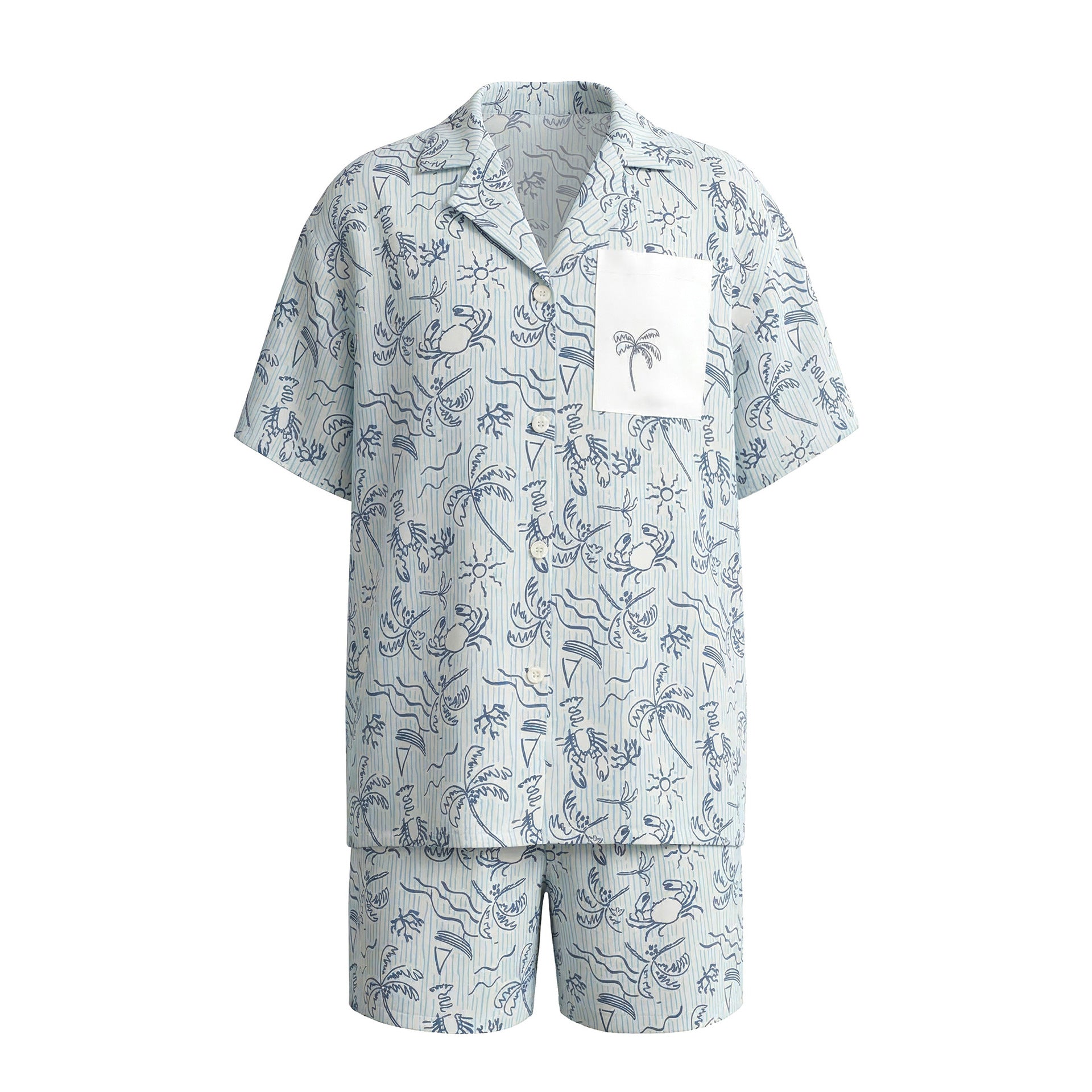 Blue Island Print Short Sleeve Pajama Set | Summer Loungewear You Can Wear Outside