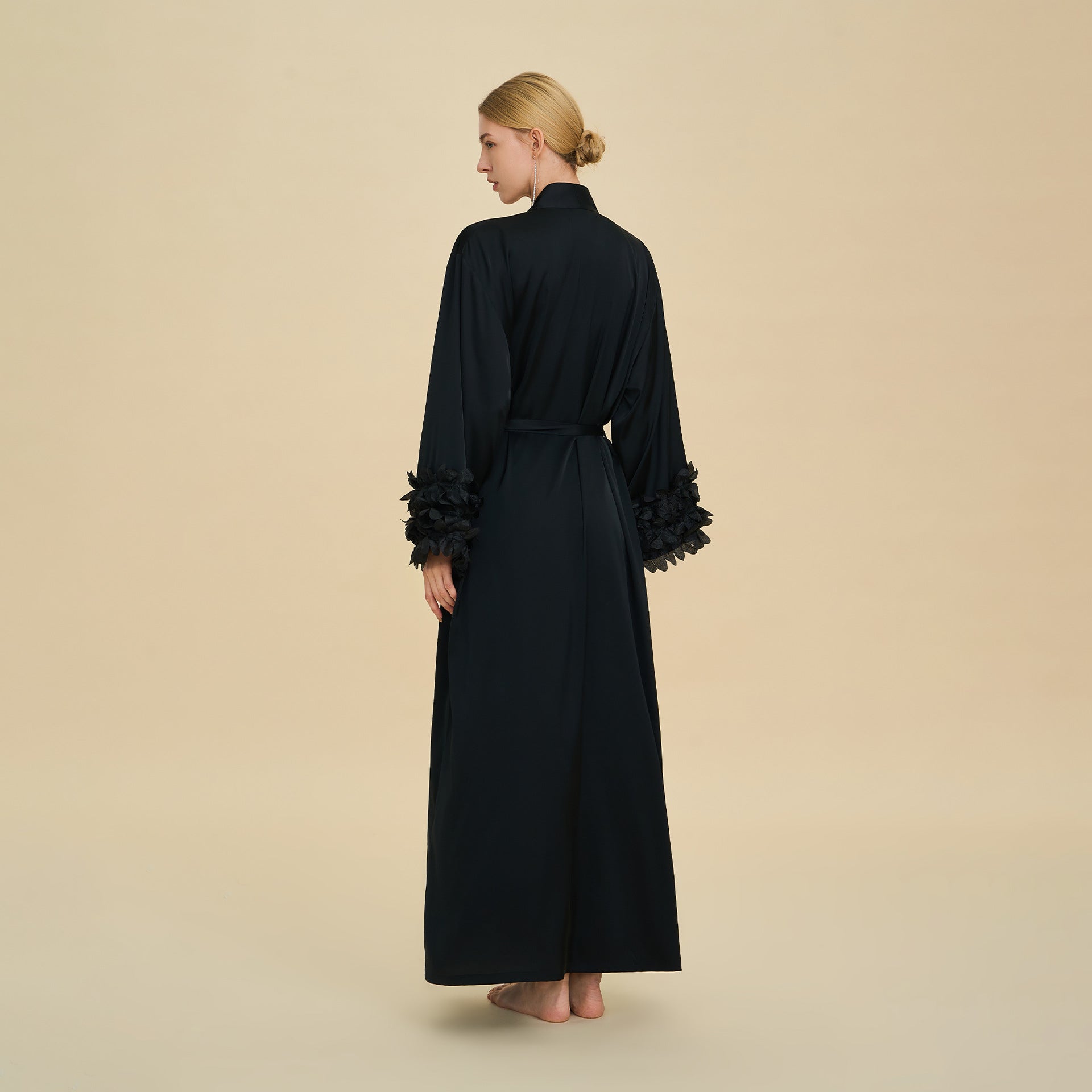 Satin Chiffon Bell Sleeve Cardigan Robe – Loose Fit Long Loungewear