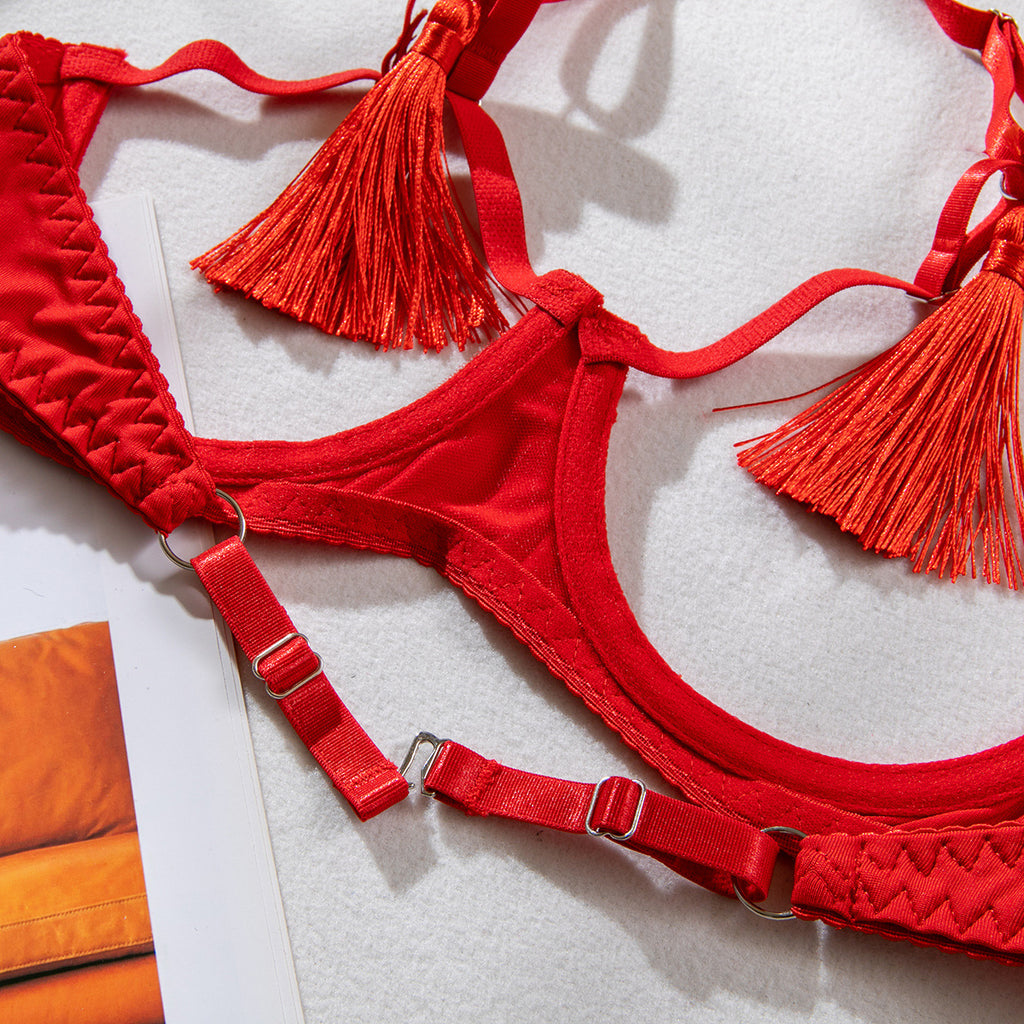 Hollow Tassel Open Lingerie Set