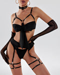 Bow Hollow Strap Lingerie Set – Ultra-Thin, with Leg Socks & Gloves – Luxury Lingerie – Sheer Secret