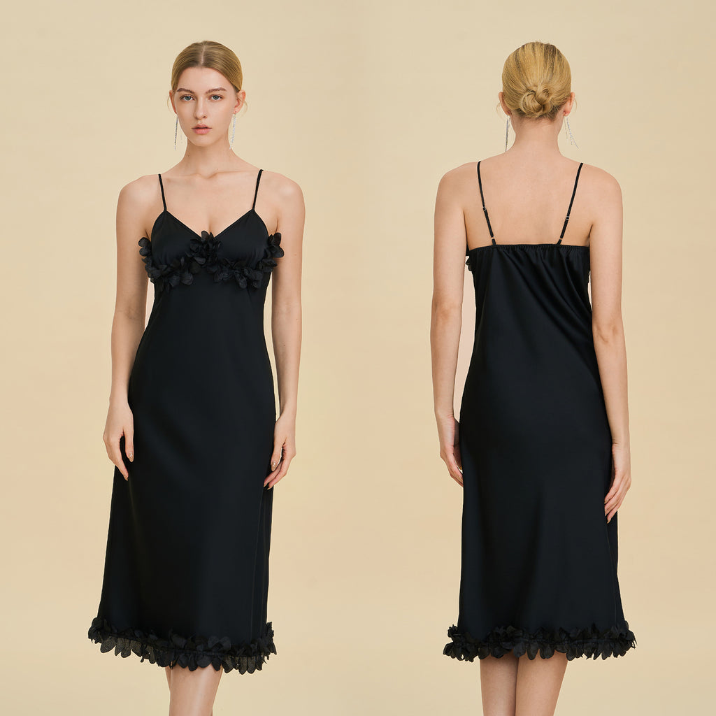 French Petal Satin Spaghetti Strap Nightdress — Luxury Sleepwear