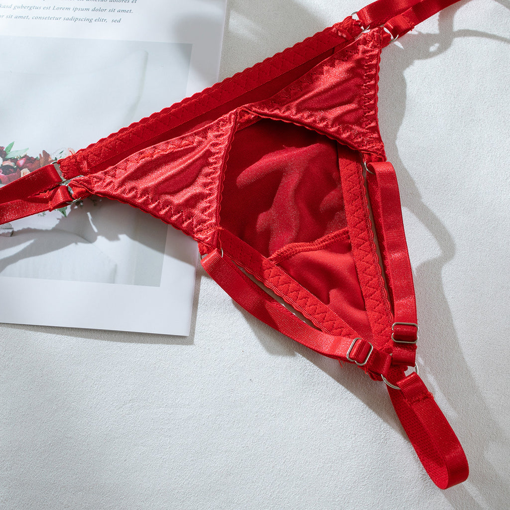 Satin Fringe Gathering Four-Piece Lingerie Set