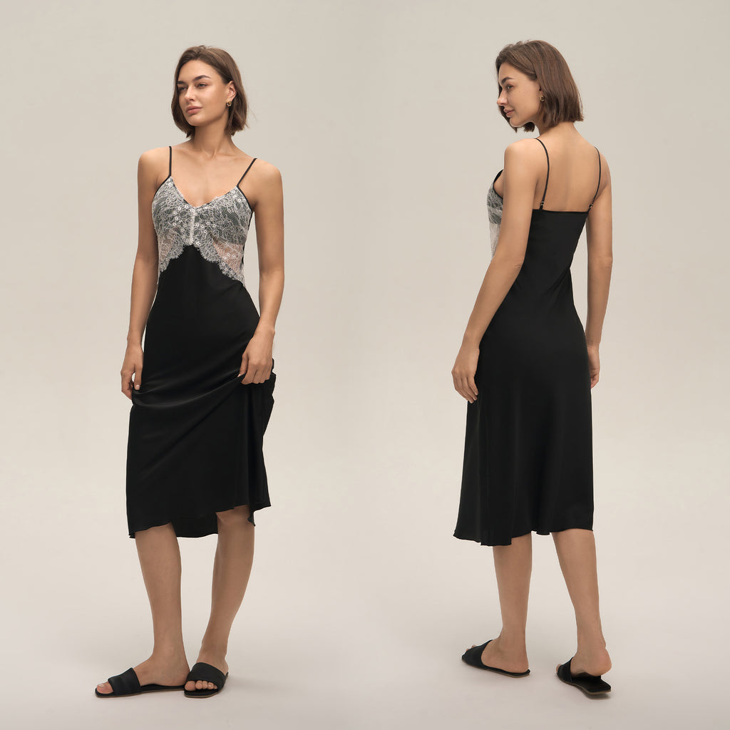 Satin Chiffon Lace Backless Spaghetti Strap Maxi Nightgown — Sexy Loungewear
