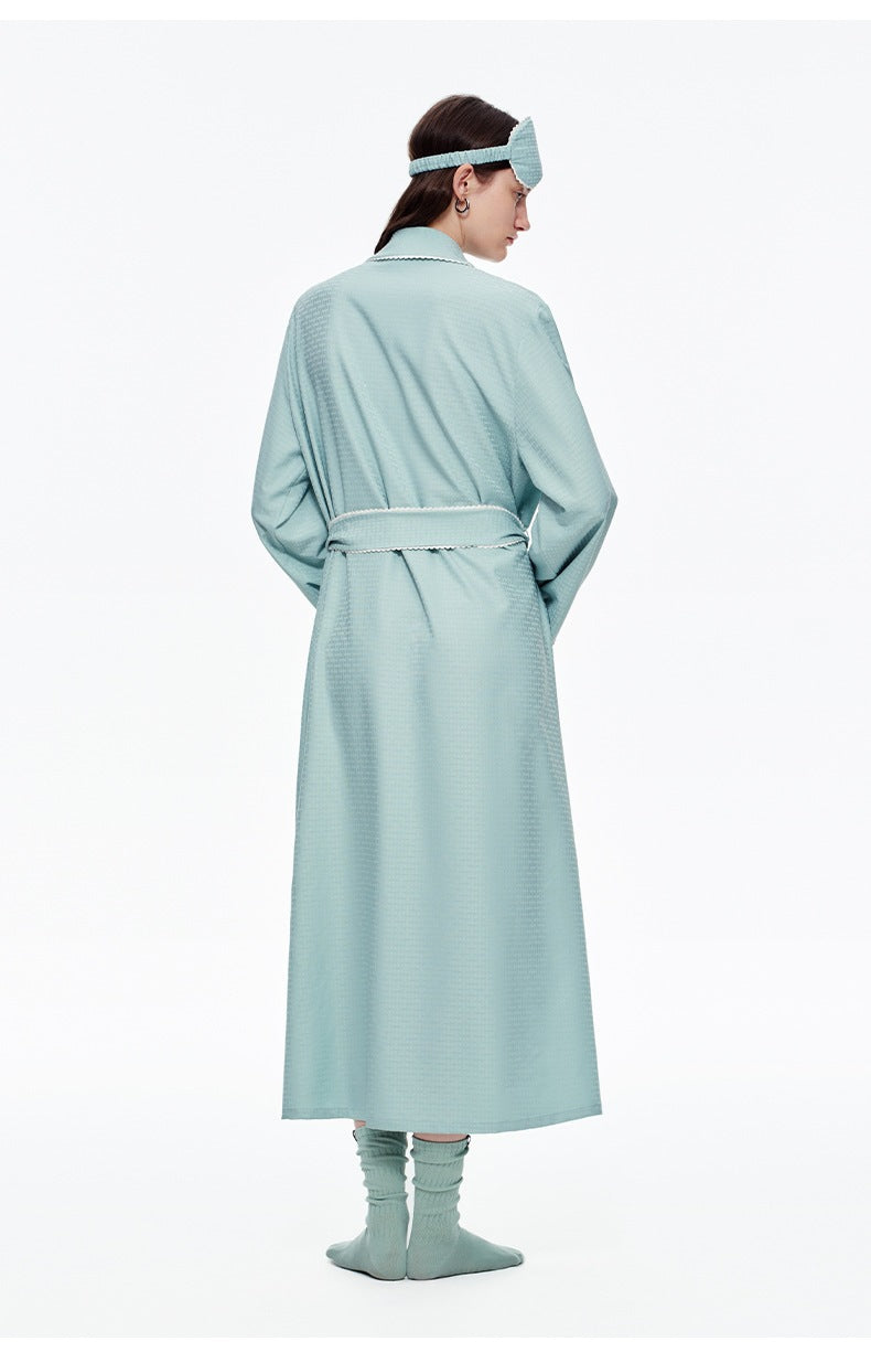 Stripe Waist-Tie Long Morning Robe | Soft Loungewear with Sleep Mask