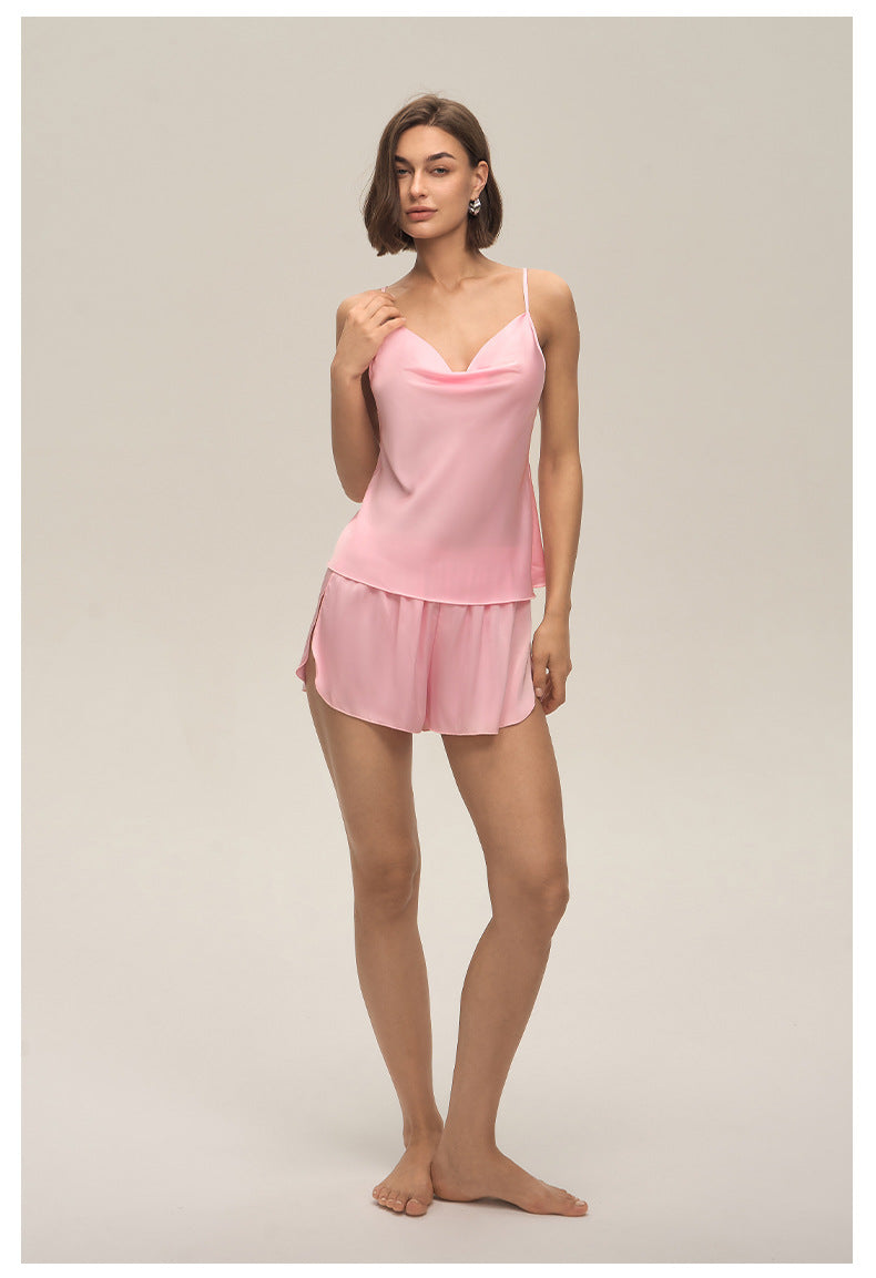 Swing Collar Spaghetti Strap Shorts Loungewear Set — Casual Homewear
