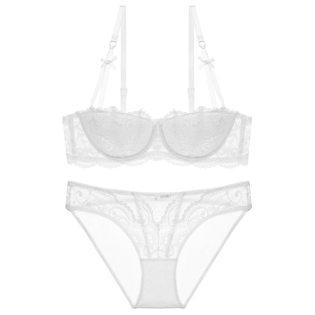 Half-Cup Lace Bra Set – Gather, Push-Up, Anti-Sag | Top or Se