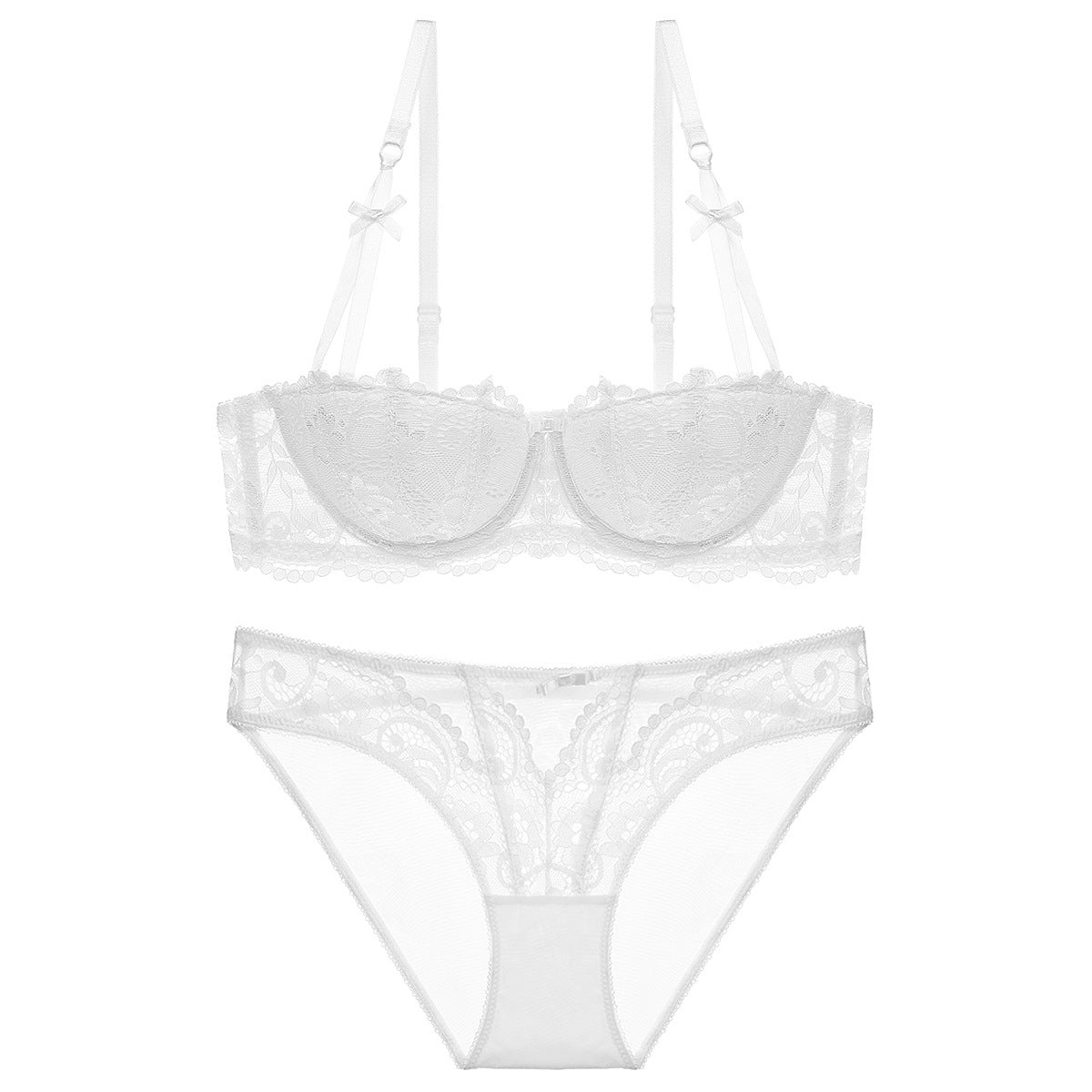 Half-Cup Lace Bra Set – Gather, Push-Up, Anti-Sag | Top or Se