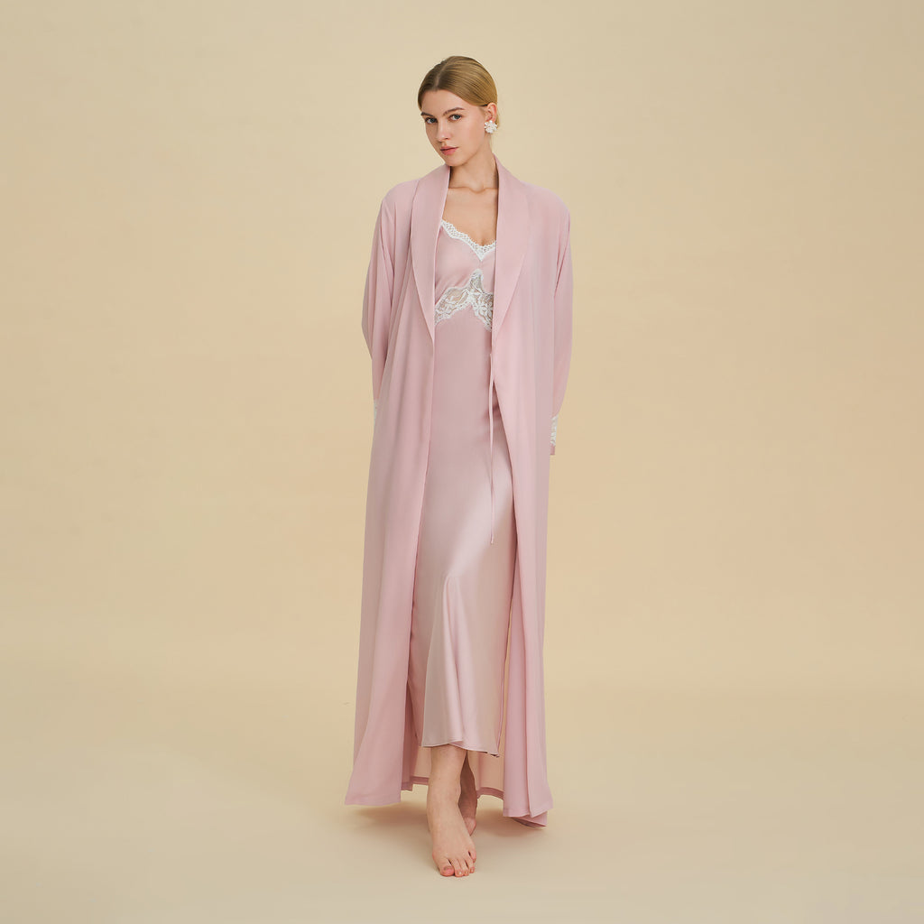 Pearl Chiffon Long Morning Robe | Loose Sexy Luxury Bathrobe