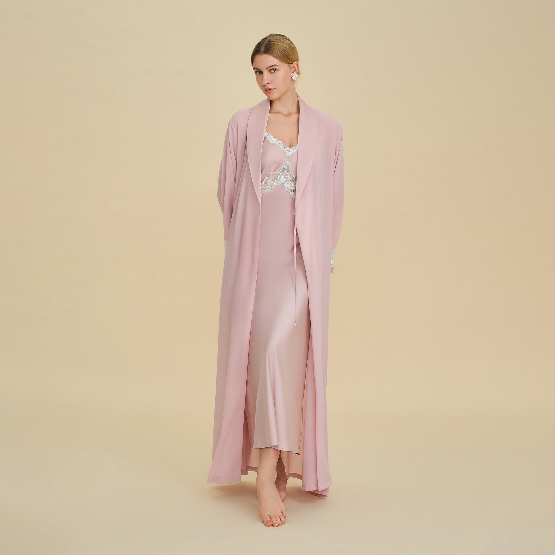 Pearl Chiffon Long Morning Robe | Loose Sexy Luxury Bathrobe