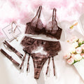 Mocha Ultra-Thin Lace Underwire Bra Set with Waist Belt