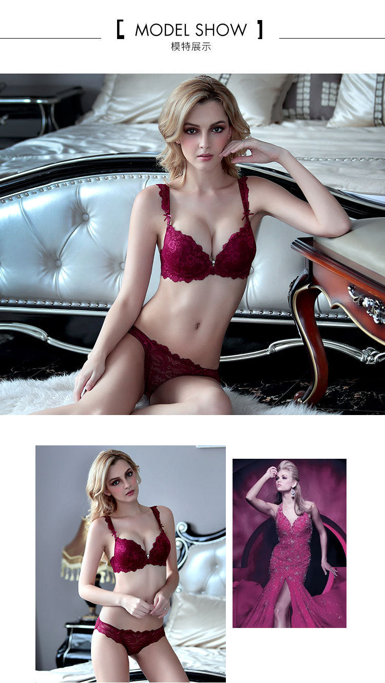 Push-Up Lace Bra Set – Side Support, Anti-Sag & Minimizing | 5 Colors
