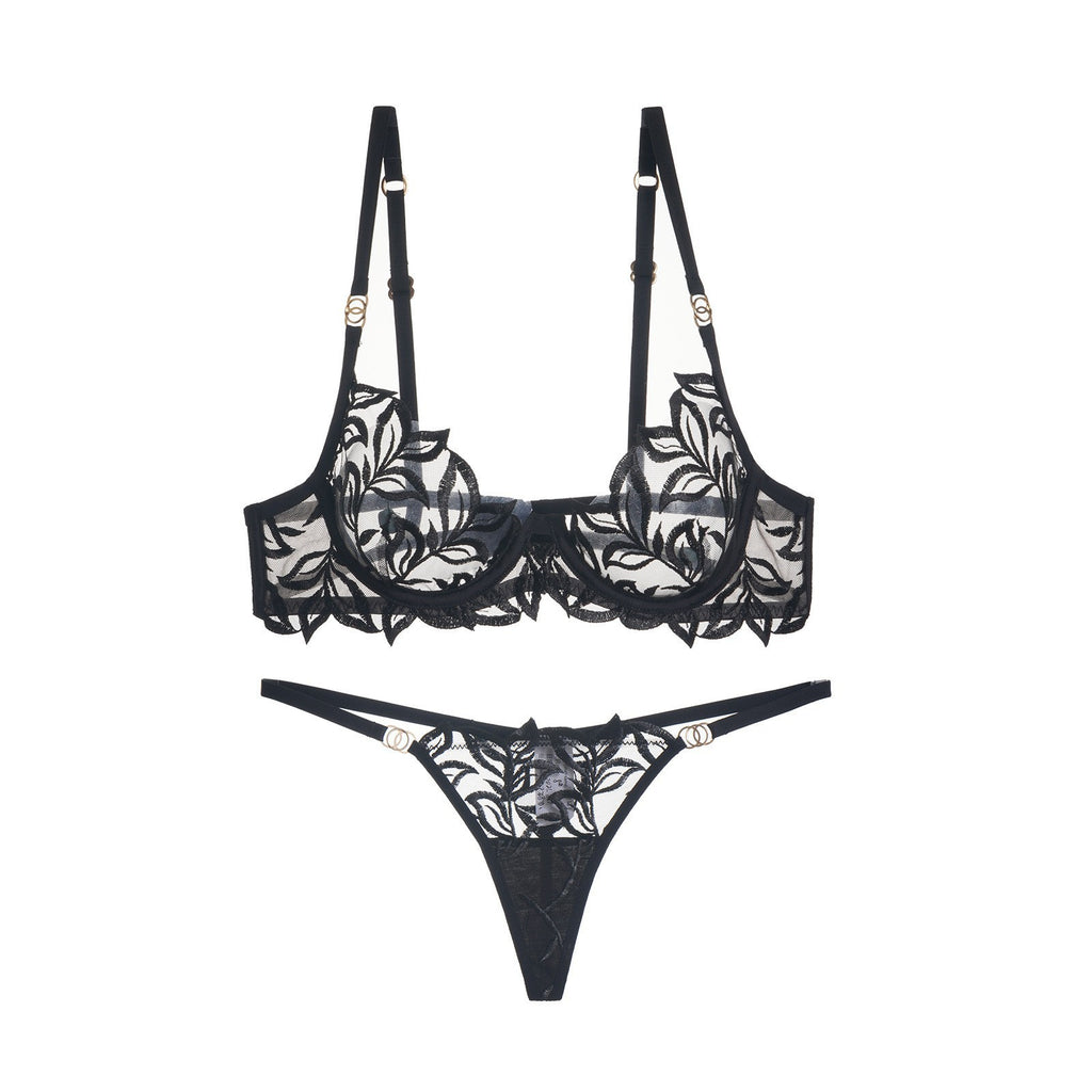 Elegant French Lace Lingerie Set – Embroidered Bra & Panty with Lift Support
