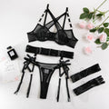 Mesh Metal Ring Sling Underwire Waist Seal Lingerie Set