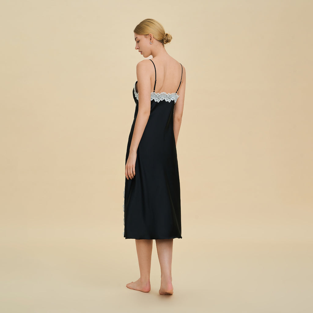 French Lace Deep V Slip Nightgown | Elegant Spaghetti Strap Sleepwear