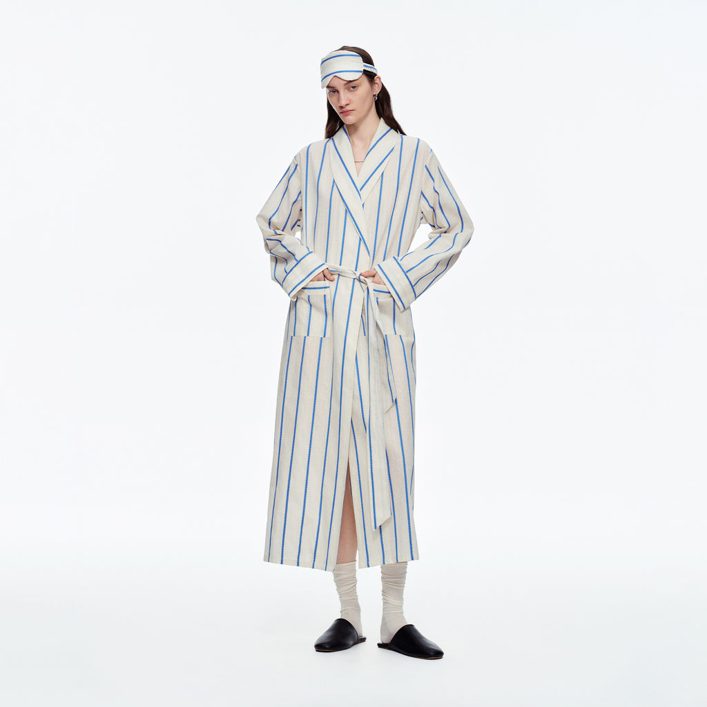 Yarn-Dyed Stripe Long Robe | Classic Cotton-Feel Loungewear