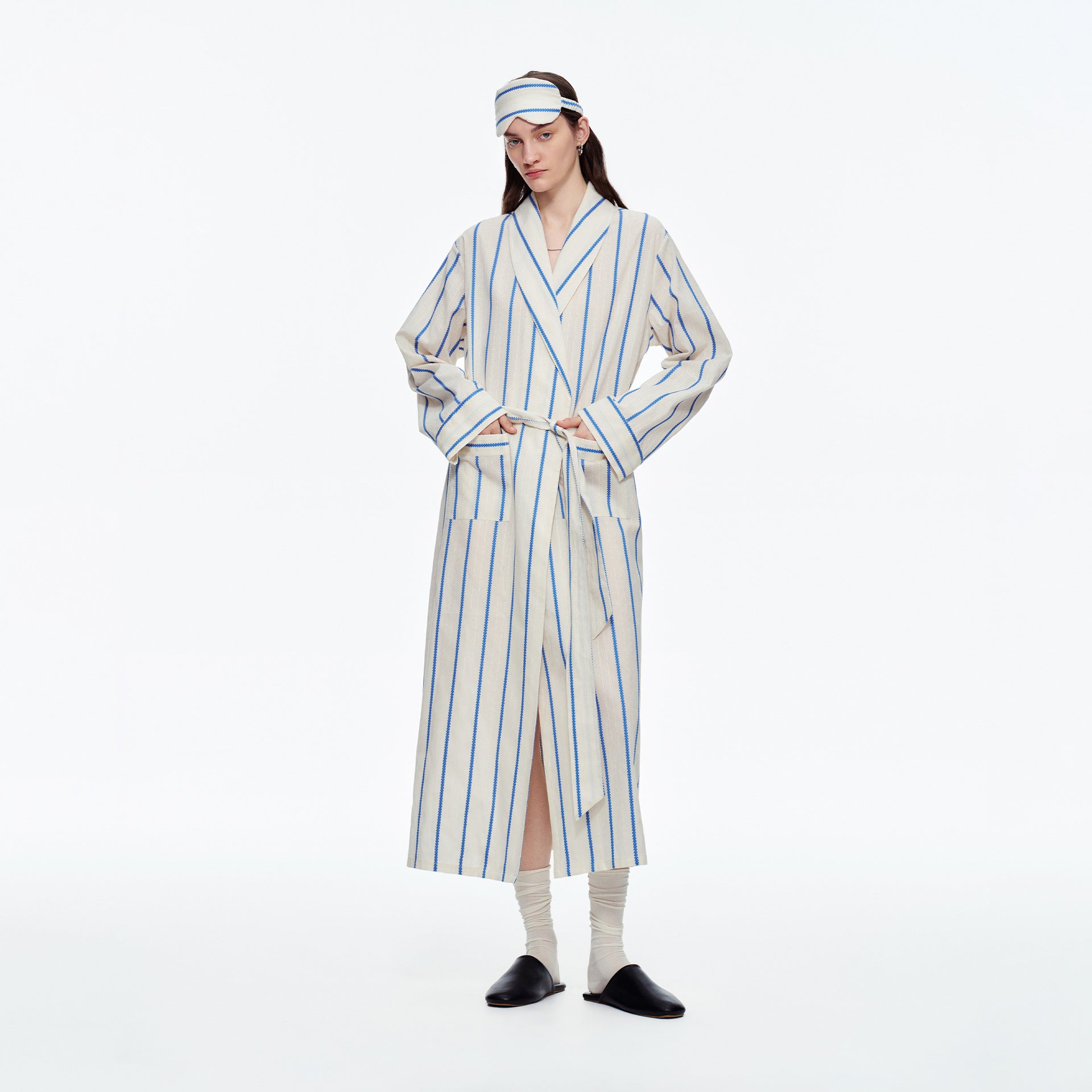 Yarn-Dyed Stripe Long Robe | Classic Cotton-Feel Loungewear