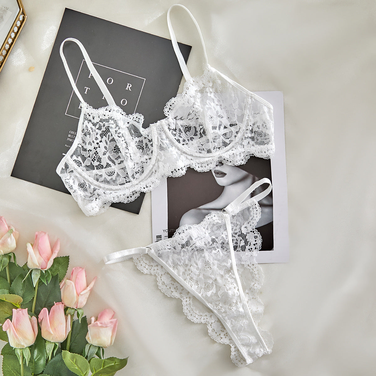 Spaghetti Strap Lace Sheer Sexy Lingerie Set