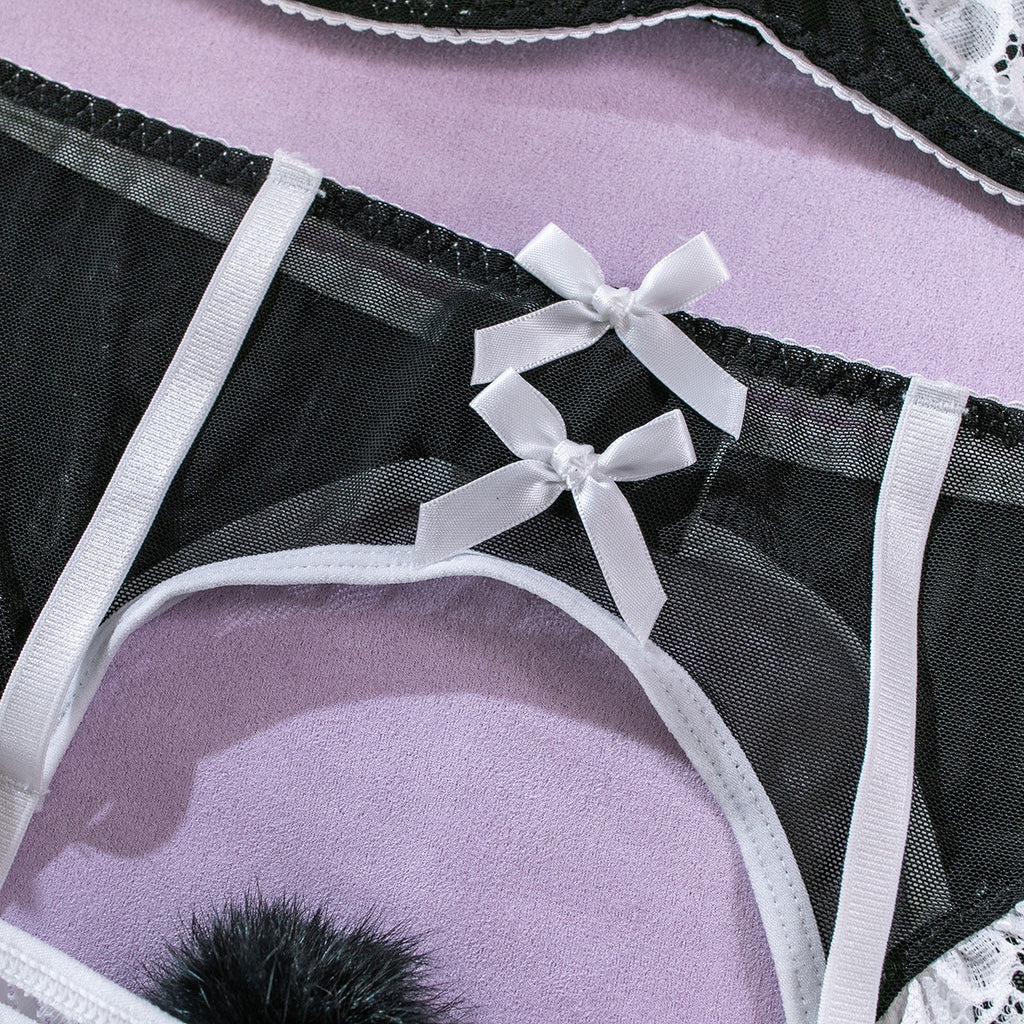 Lace Mesh Splice Nurse Fantasy Five-Piece Sexy Lingerie Set