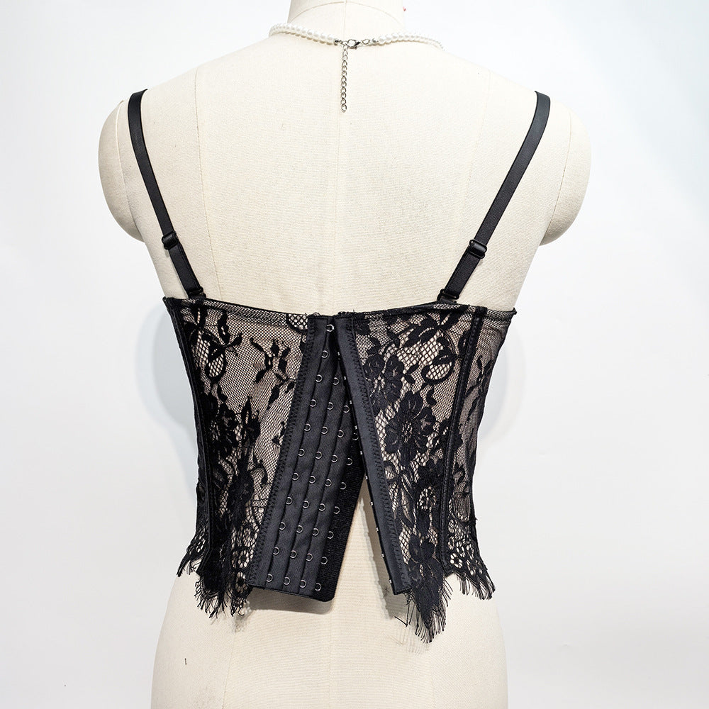 Hollow Cutout Lace Fishbone Corset Bra