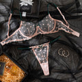 Printed Embroidery Sheer Lace Underwire Lift Bra Set