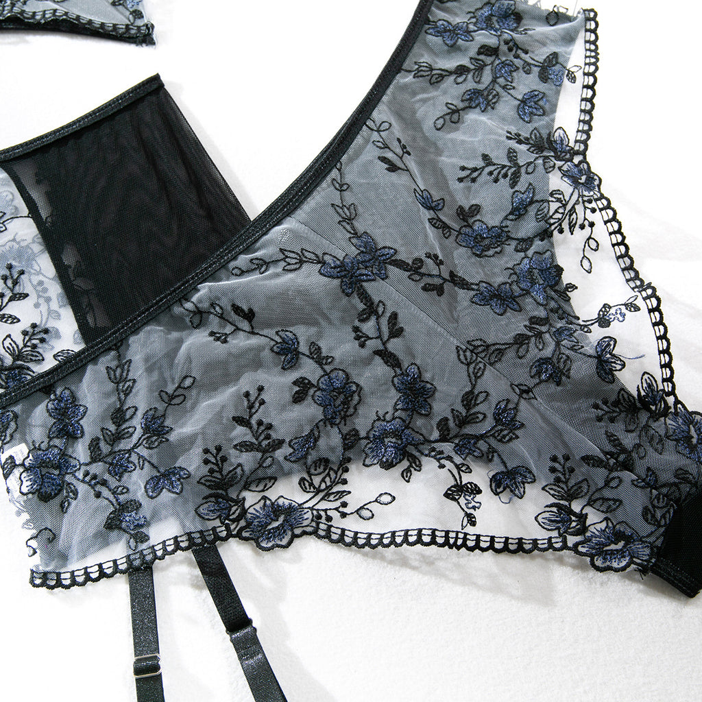 Embroidered Floral Sheer Lingerie Set