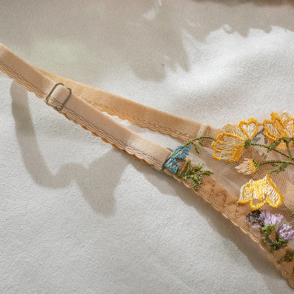 Floral Embroidery Sheer Versatile Lingerie Set