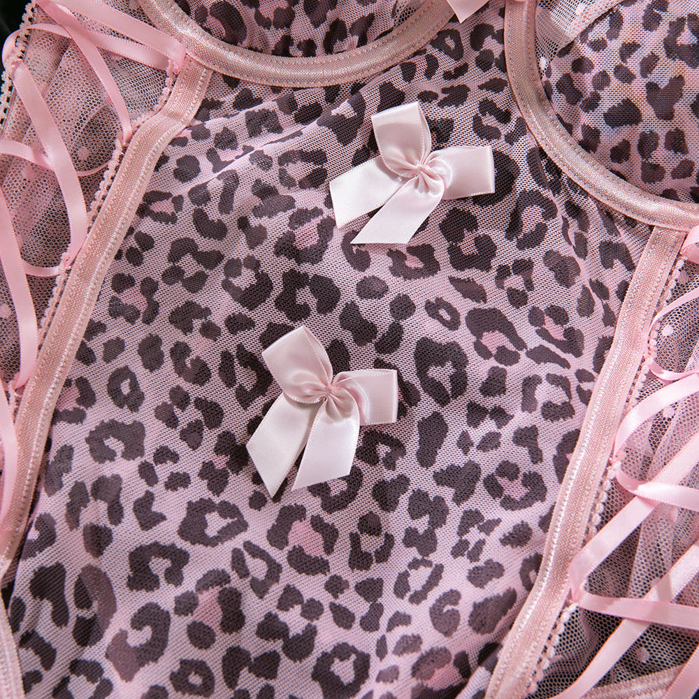 Pink Leopard Print Bow Bodysuit