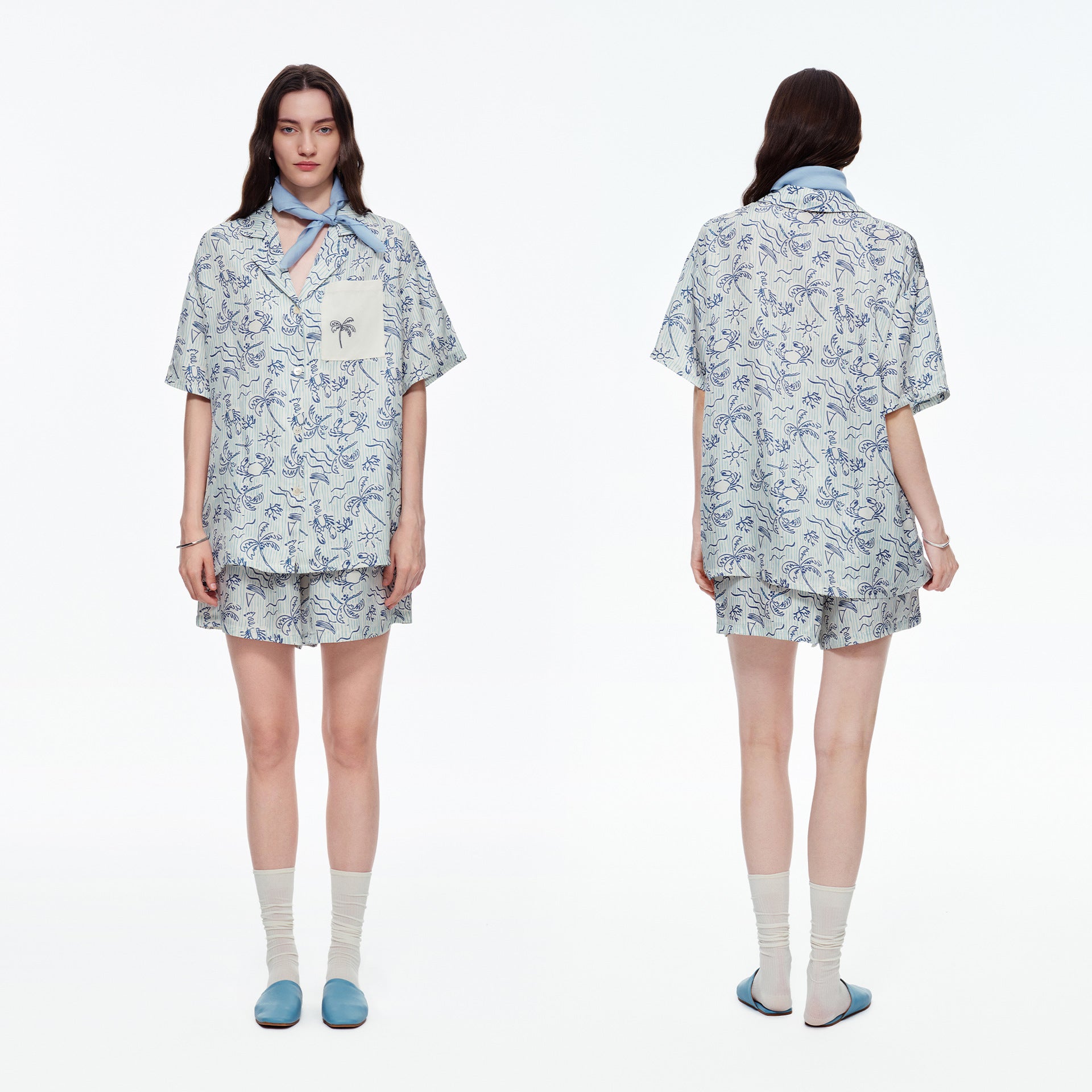 Blue Island Print Short Sleeve Pajama Set | Summer Loungewear You Can Wear Outside