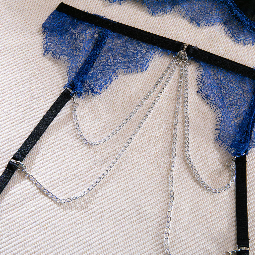 Lace Mesh Chain Three-Piece Lingerie Set