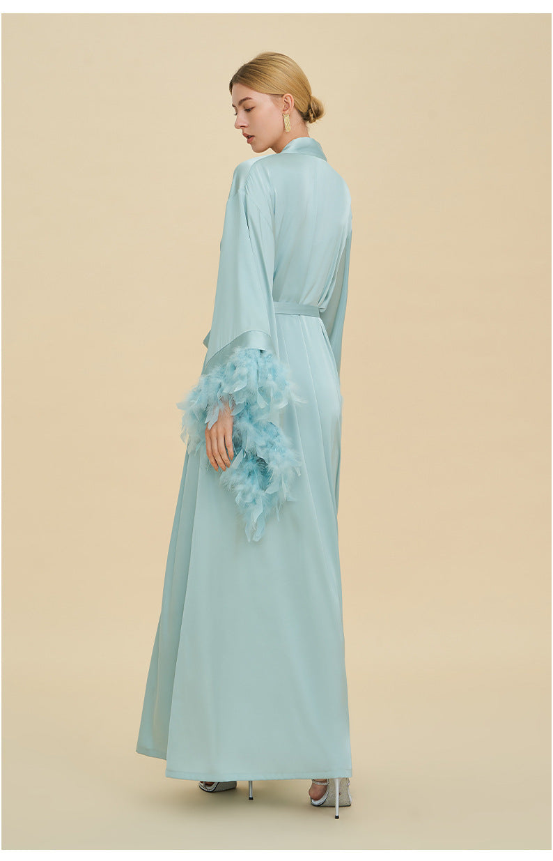 French Feather Trim Luxury Robe | Bridal & Bridesmaid Morning Gown