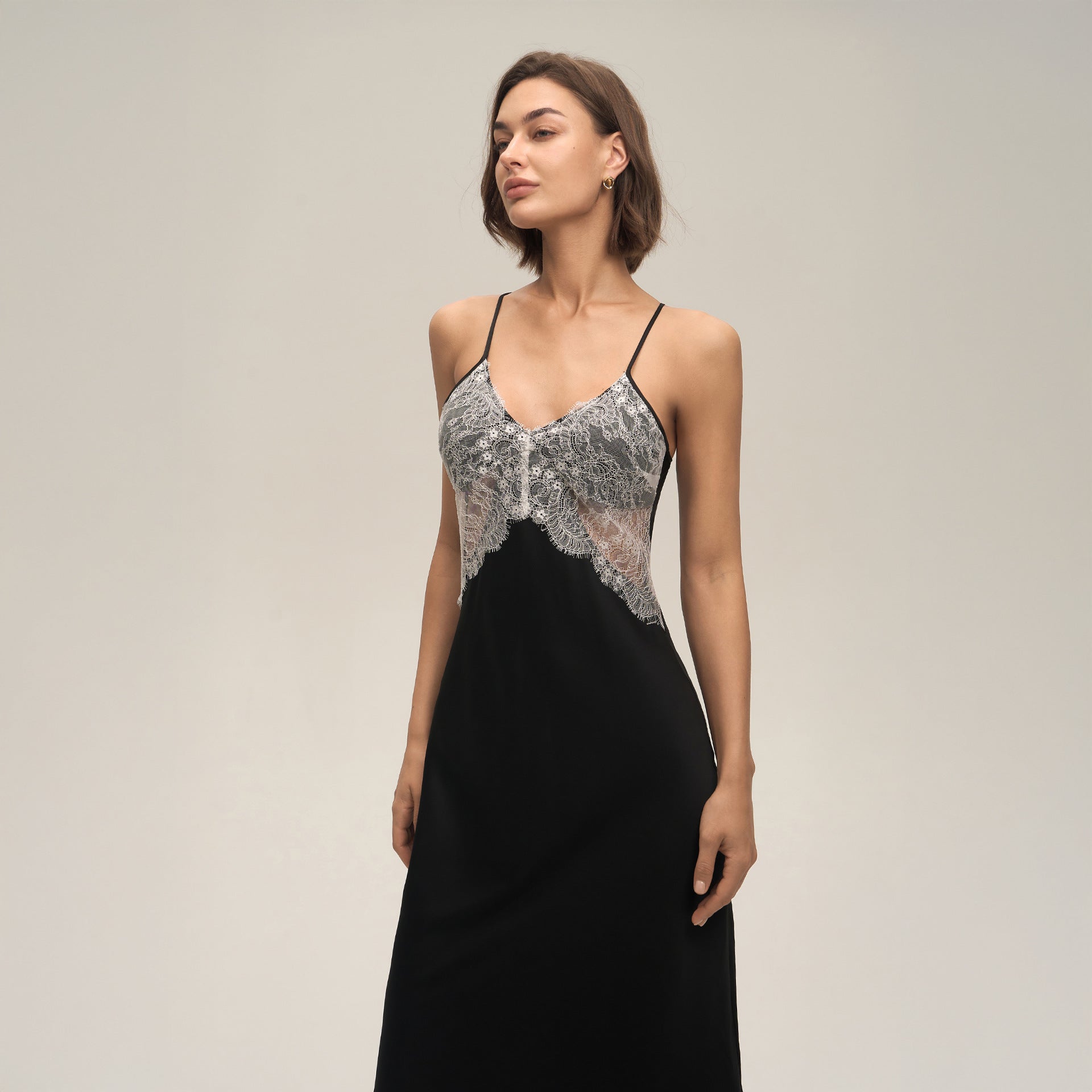 Satin Chiffon Lace Backless Spaghetti Strap Maxi Nightgown — Sexy Loungewear