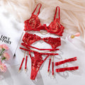 2024 European and American foreign trade early spring sexy plot human flame metal high-end temptation slim underwear four-piece set