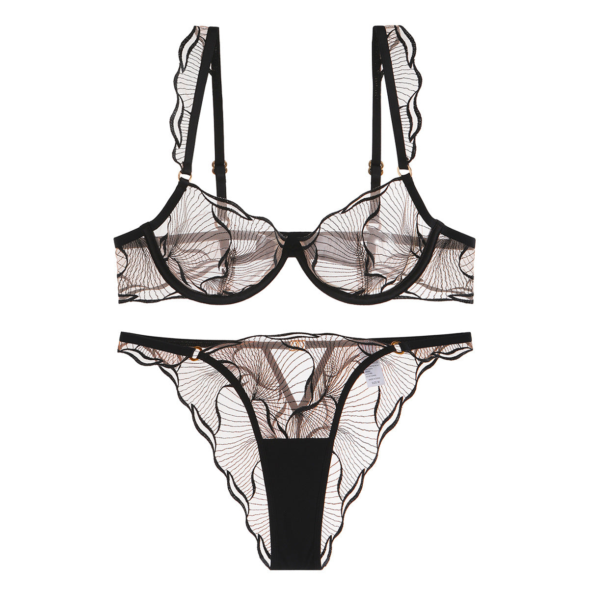 French Embroidered Lace Lingerie Set | Sheer Bra & Briefs | Burgundy White Black S-L